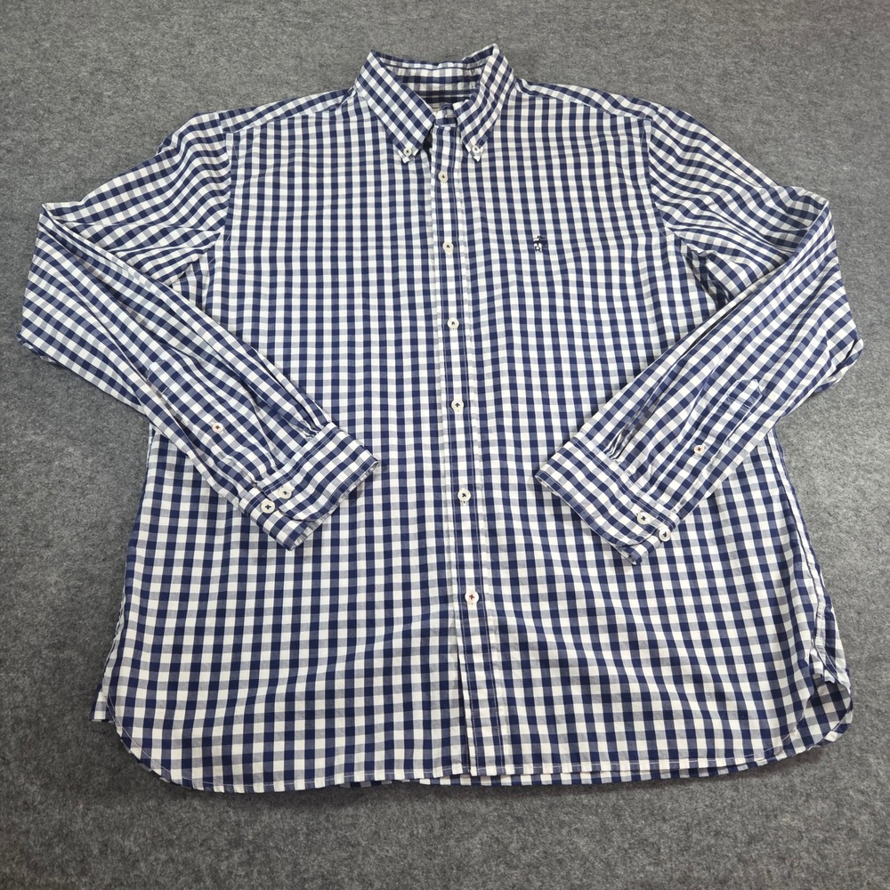 Brooks Brothers Red Fleece Mens XL Gingham Check Button Down Shirt Navy White